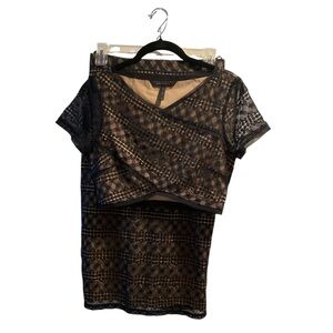 BCBGMaxAzria Black Midi Lace Skirt & Black Lace Crop Top Set